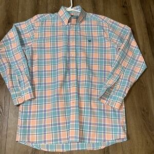 Southern marsh men's aqua peach and purple‎ striped button up long sleeve small